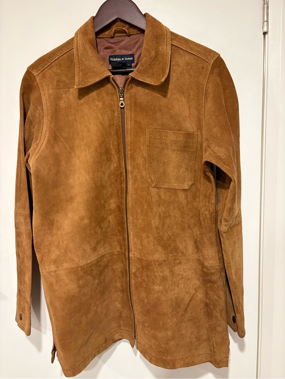 Vintage Suede Zip-Front women’s suede Jacket in Caramel Brown